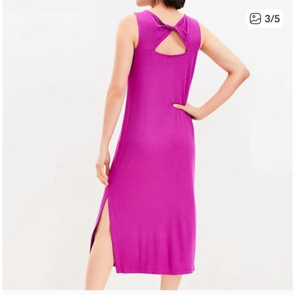LOFT Sleeveless Midi Dress Tie Back Slits Magenta‎ Women's Size Medium - Picture 3 of 3